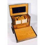 Victorian coromandel stationery box, the hinged top and fall front enclosing a fitted maple