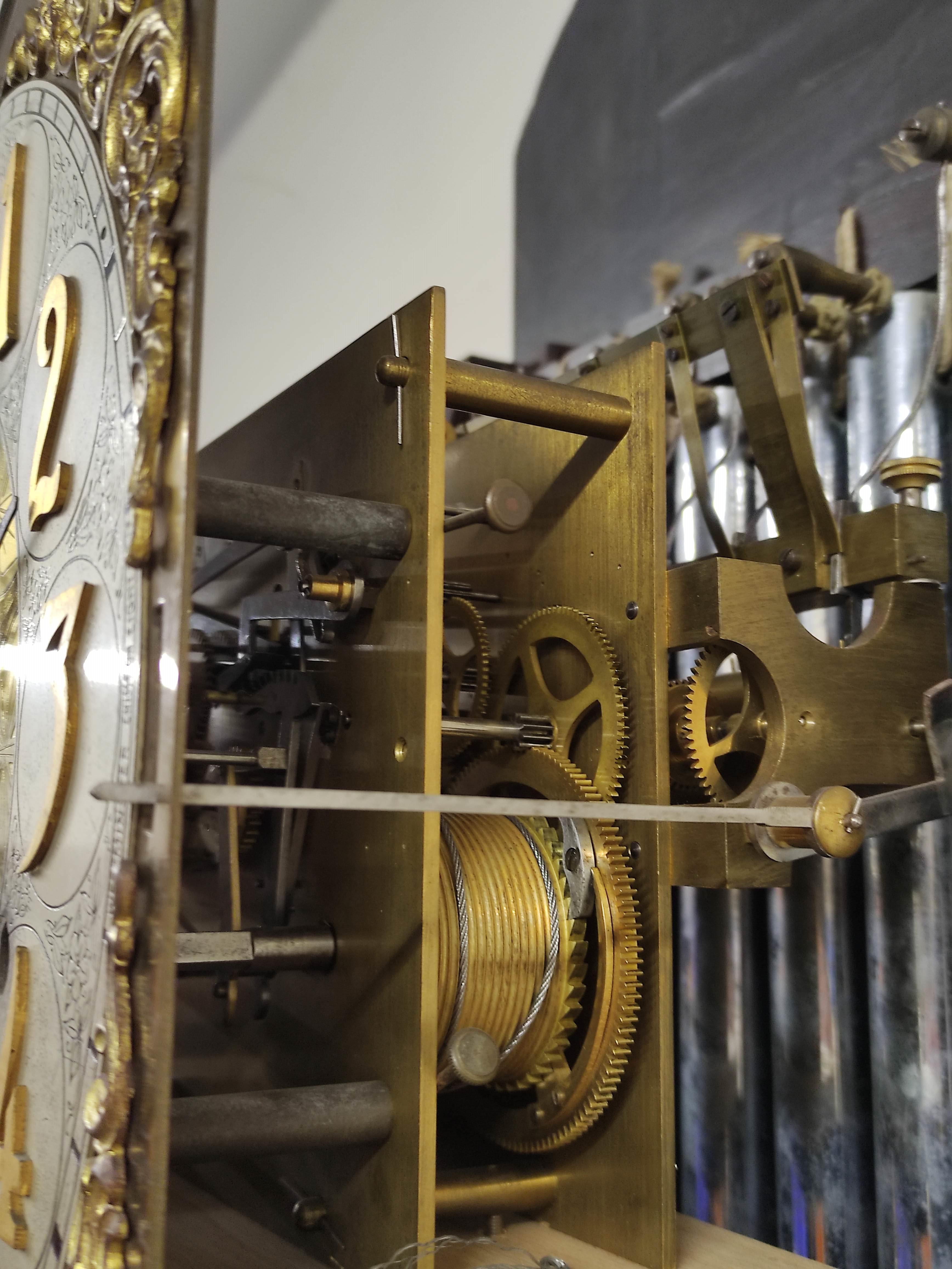 Early 20th century Continental three train long case clock, with silvered and brass dial, selection - Image 4 of 7