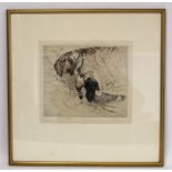 George Vernon Stokes (1873-1954)."Cockers", a limited edition coloured etching of two spaniels