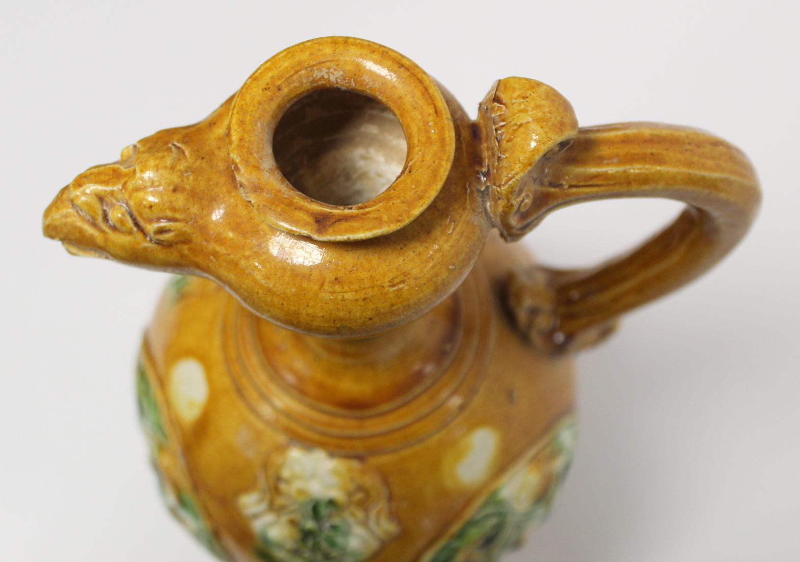 Chinese sancai glazed pottery phoenix head ewer in the Tang dynasty style, the ovoid body with - Image 16 of 18