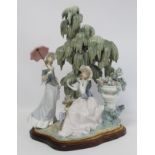 Large Lladro porcelain figure group "Ladies under the Willow" (Damas Junto al Sauce), model no.