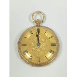 Lever watch unsigned full plate with gold engraved dial and 18ct open face case 1868. 11g without
