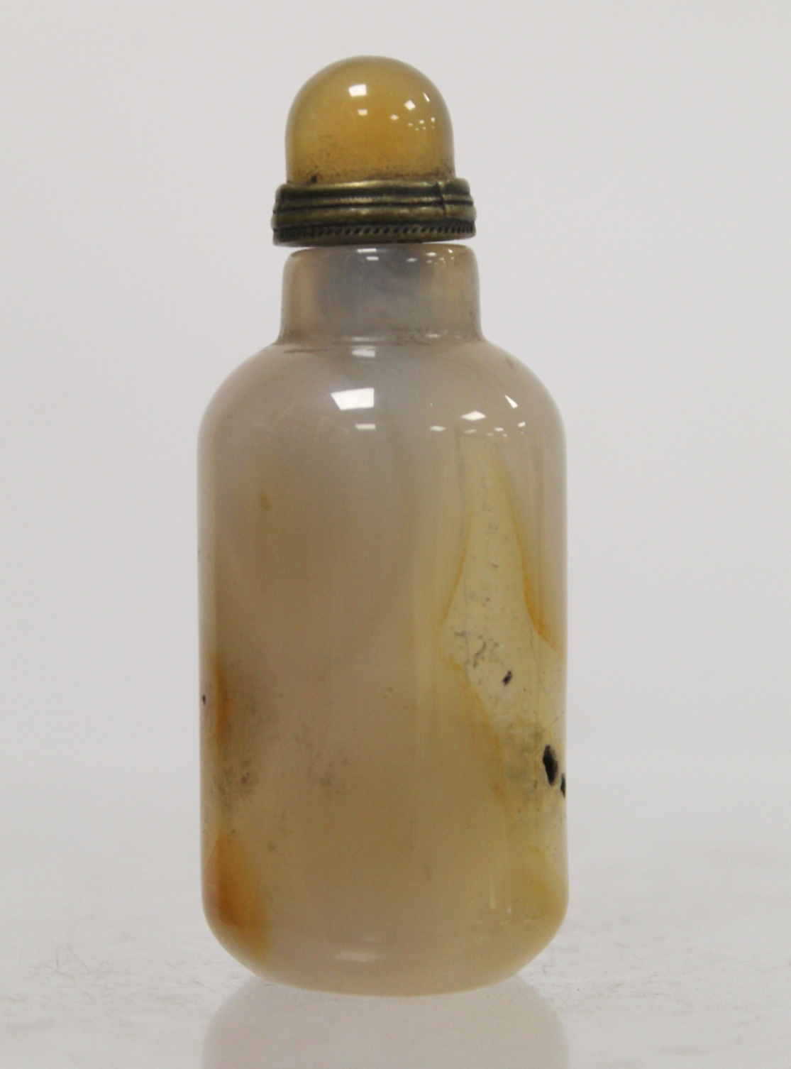 Chinese mottled brown and grey agate snuff bottle of cylindrical form with domed stopper. 8cm high. - Image 2 of 9