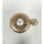 Swiss keyless lever watch for Benson London, in 9ct gold, half hunter case, 1930