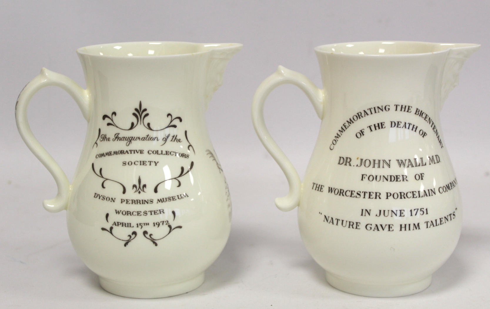 Two Royal Worcester commemorative 'Collectors Society' bone china jugs of baluster form with mask - Bild 4 aus 5