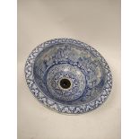 Victorian 'Panorama' blue and white wash basin with classical landscapes, c1880, 32cm.