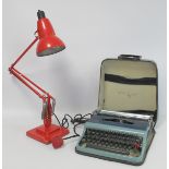 Vintage red "Anglepoise" lamp with stepped square base and red plug. (Electrical testing/rewiring