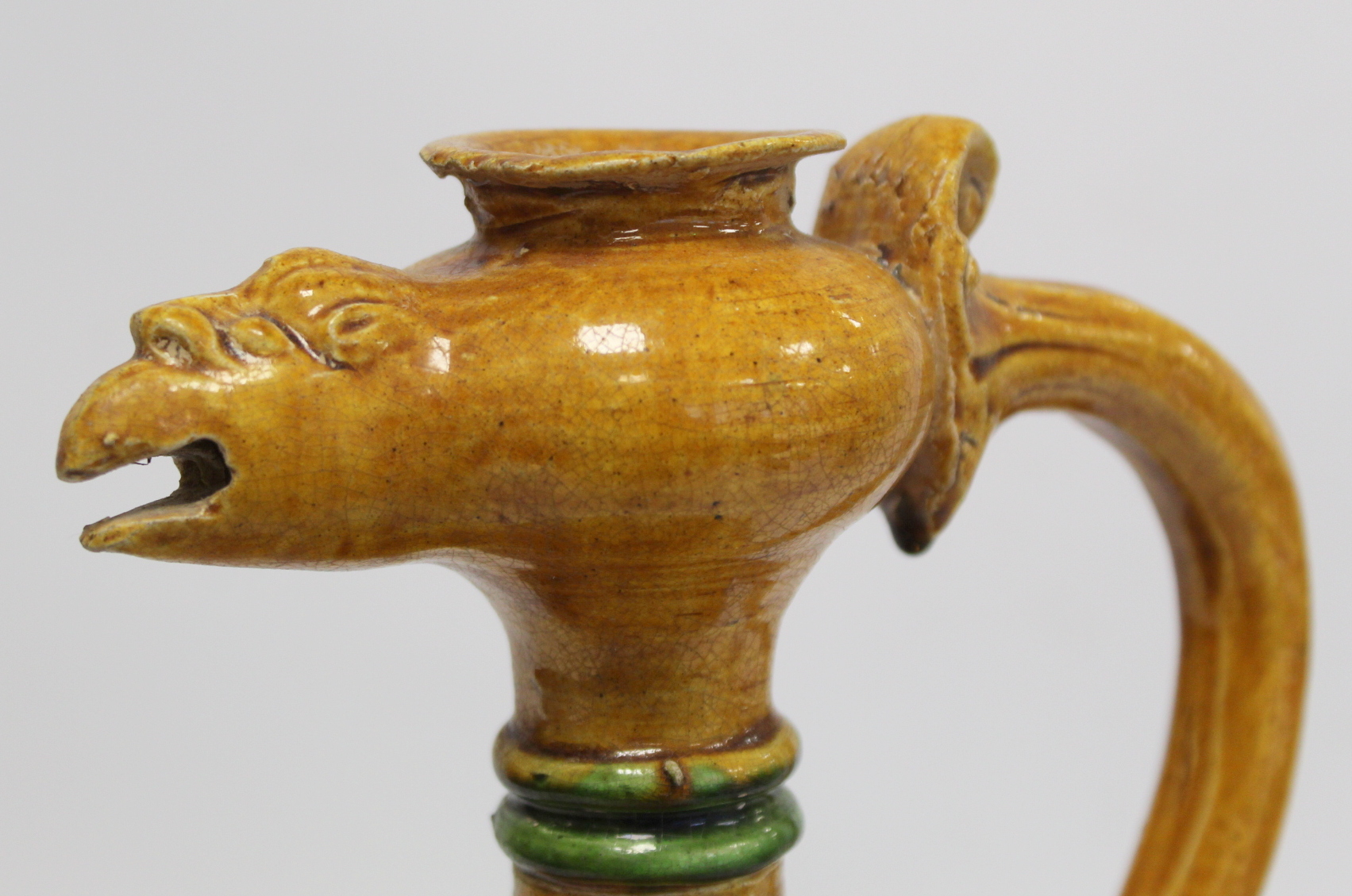 Chinese sancai glazed pottery phoenix head ewer in the Tang dynasty style, the ovoid body with - Image 13 of 18