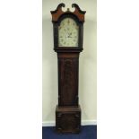 Eight day long case clock with indistinctly signed painted arch dial, in mahogany case, c1790.