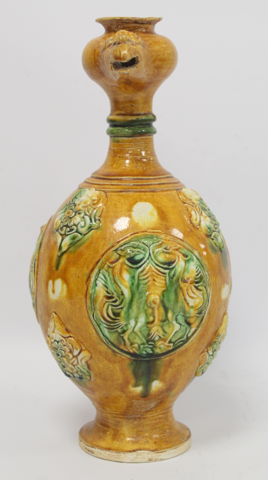 Chinese sancai glazed pottery phoenix head ewer in the Tang dynasty style, the ovoid body with - Image 2 of 18