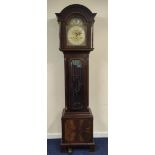 Early 20th century Continental three train long case clock, with silvered and brass dial, selection
