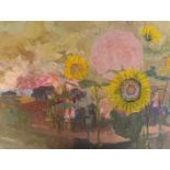 Irene M. Halliday (Scottish b.1931). Sunflowers. Mixed media on paper, unframed. 54cm x 73cm.
