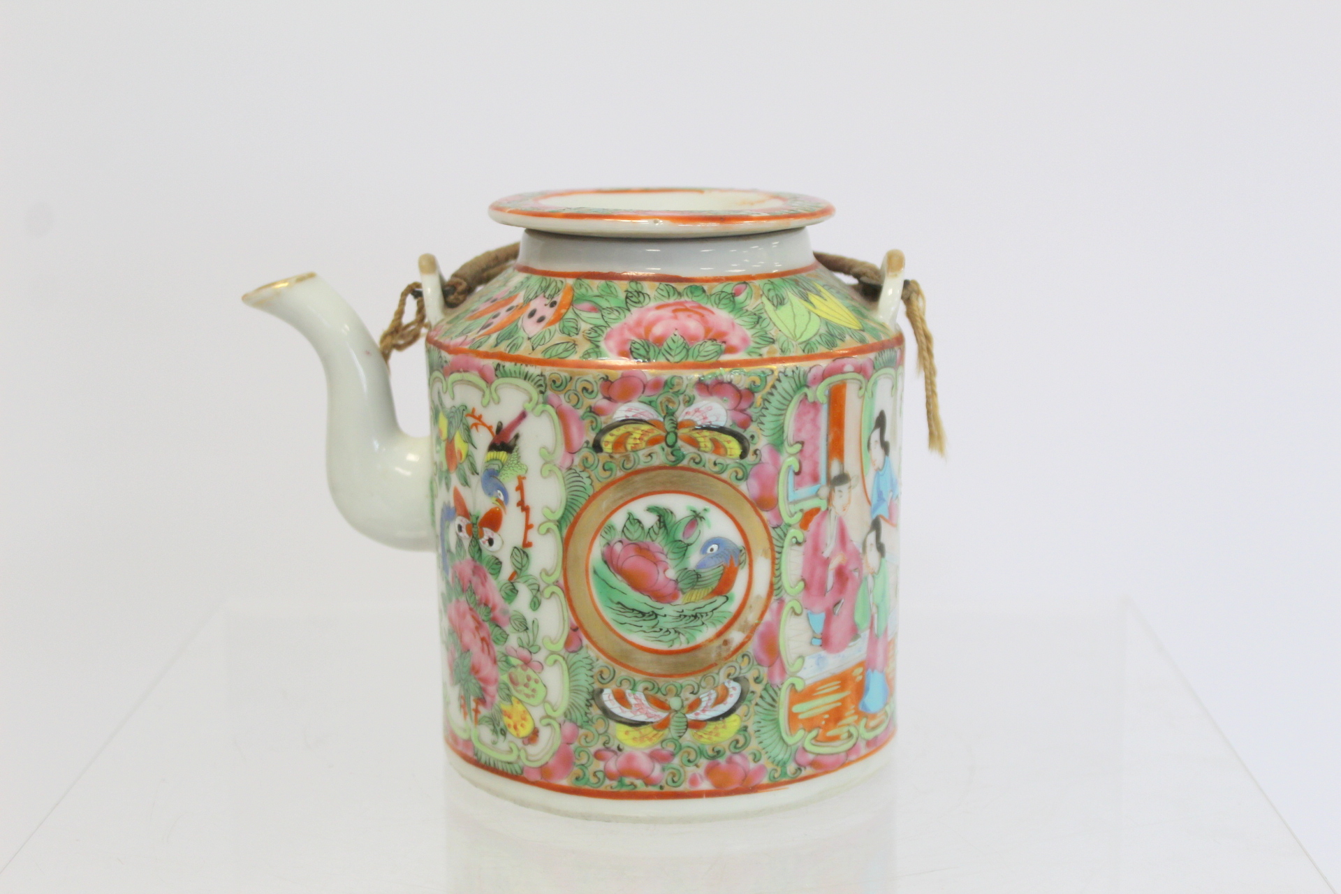 Late 19th/early 20th century Chinese Canton enamel teapot of cylindrical form with two bound wire - Image 2 of 27