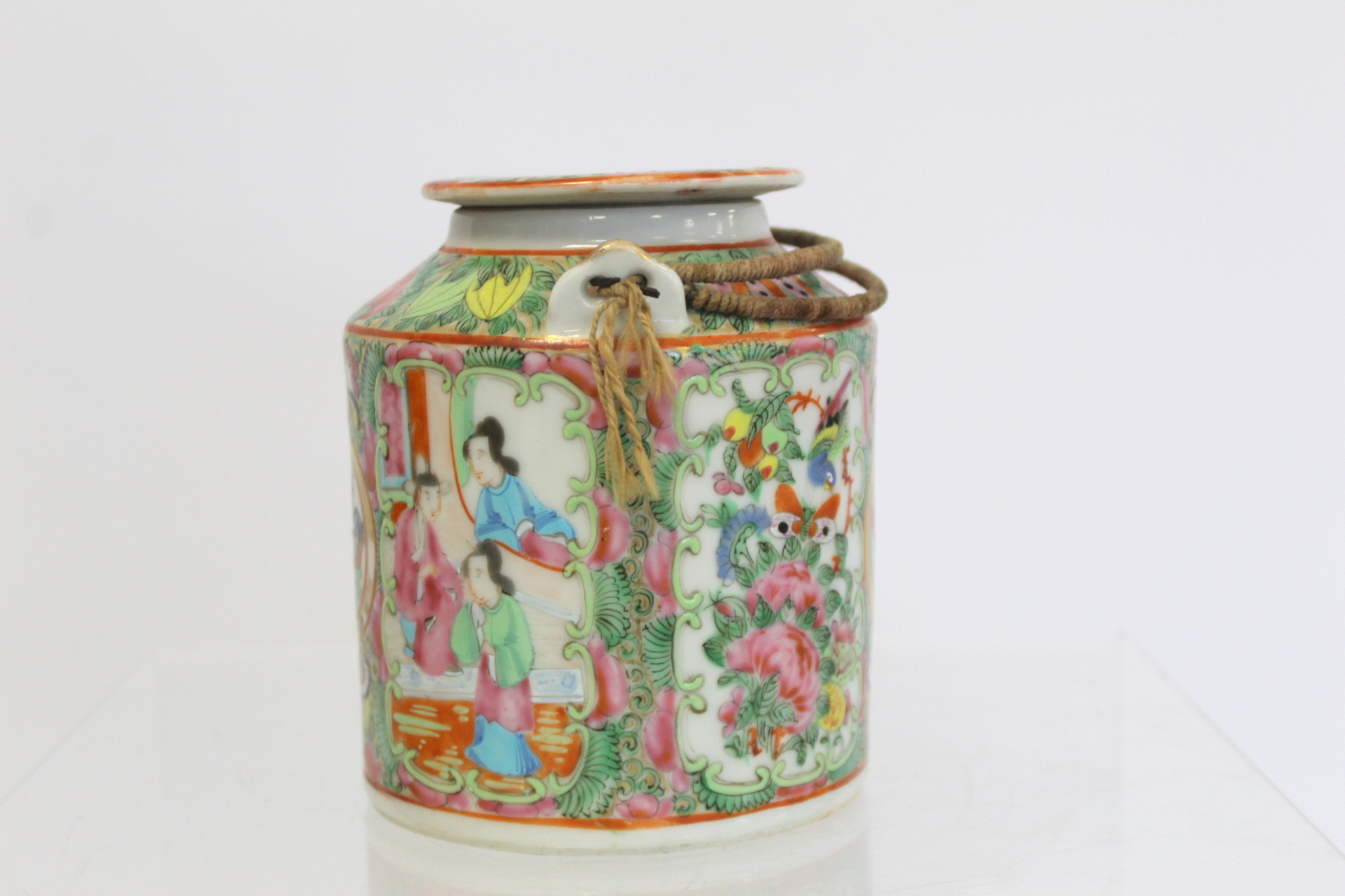 Late 19th/early 20th century Chinese Canton enamel teapot of cylindrical form with two bound wire - Image 5 of 27