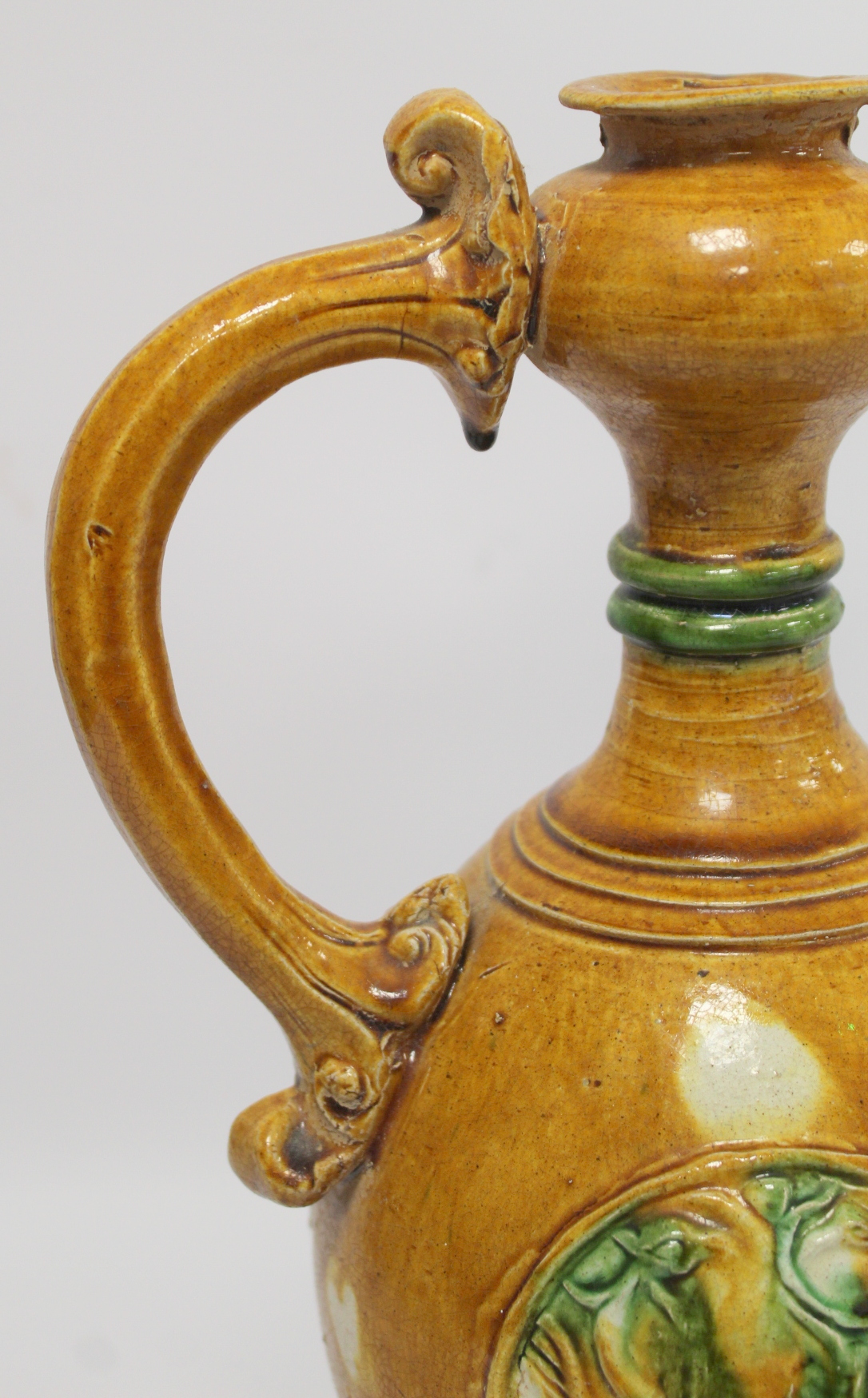 Chinese sancai glazed pottery phoenix head ewer in the Tang dynasty style, the ovoid body with - Image 11 of 18