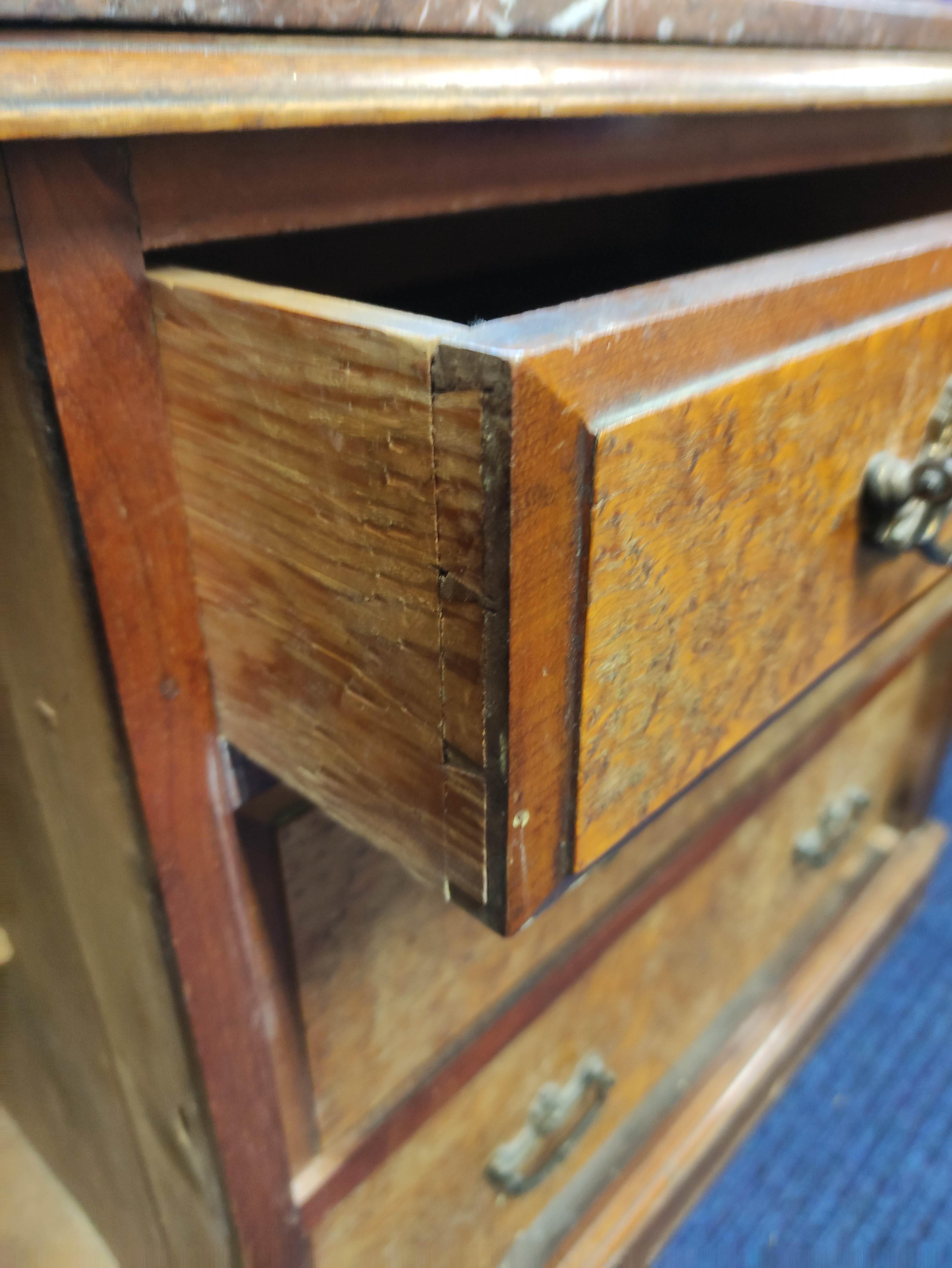 Victorian washstand chest, marble top over three drawers, flanked by panel door cupboard. 112cm. - Image 5 of 5