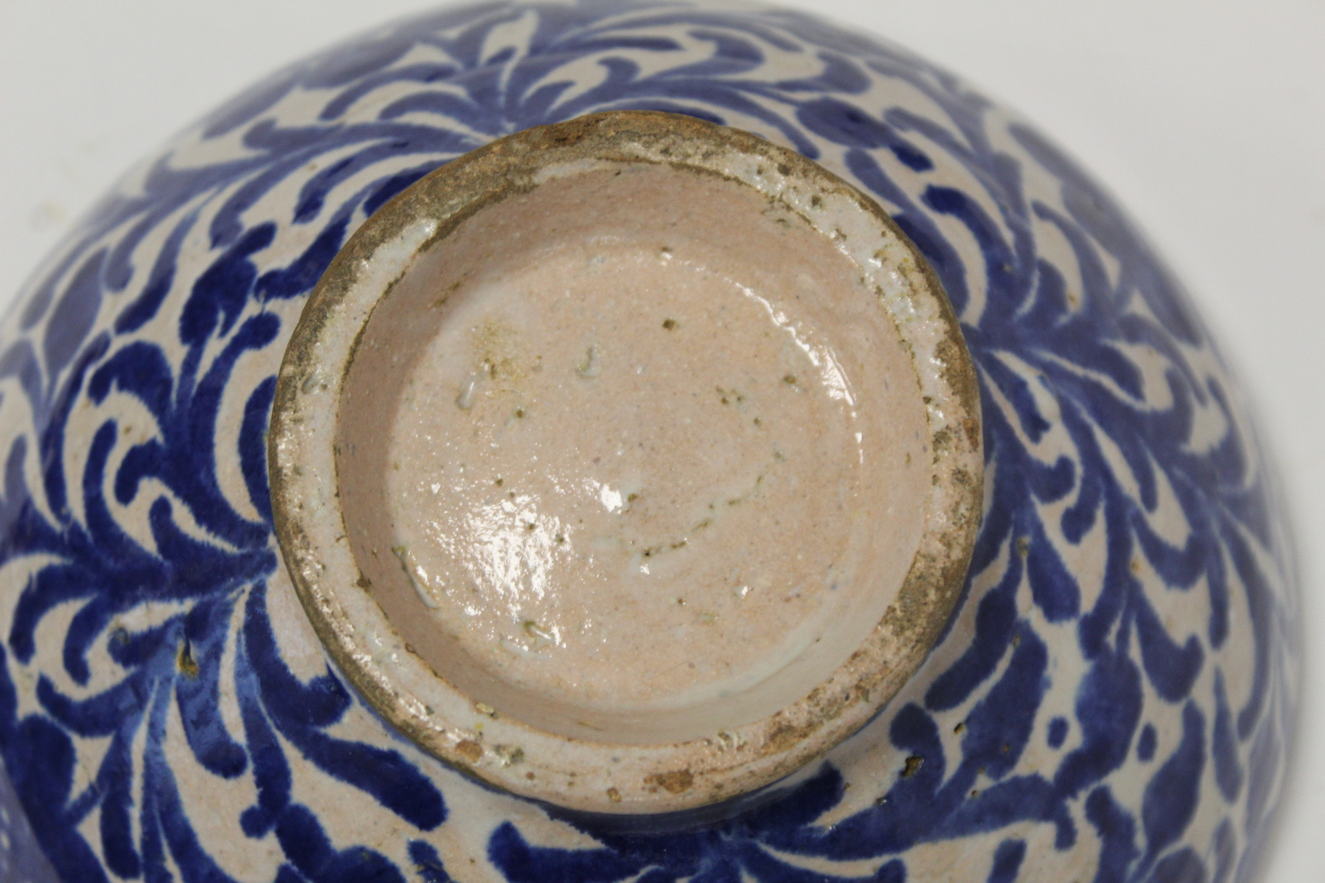 Middle Eastern small earthenware blue and white circular bowl decorated with stylised flowers and - Image 8 of 12