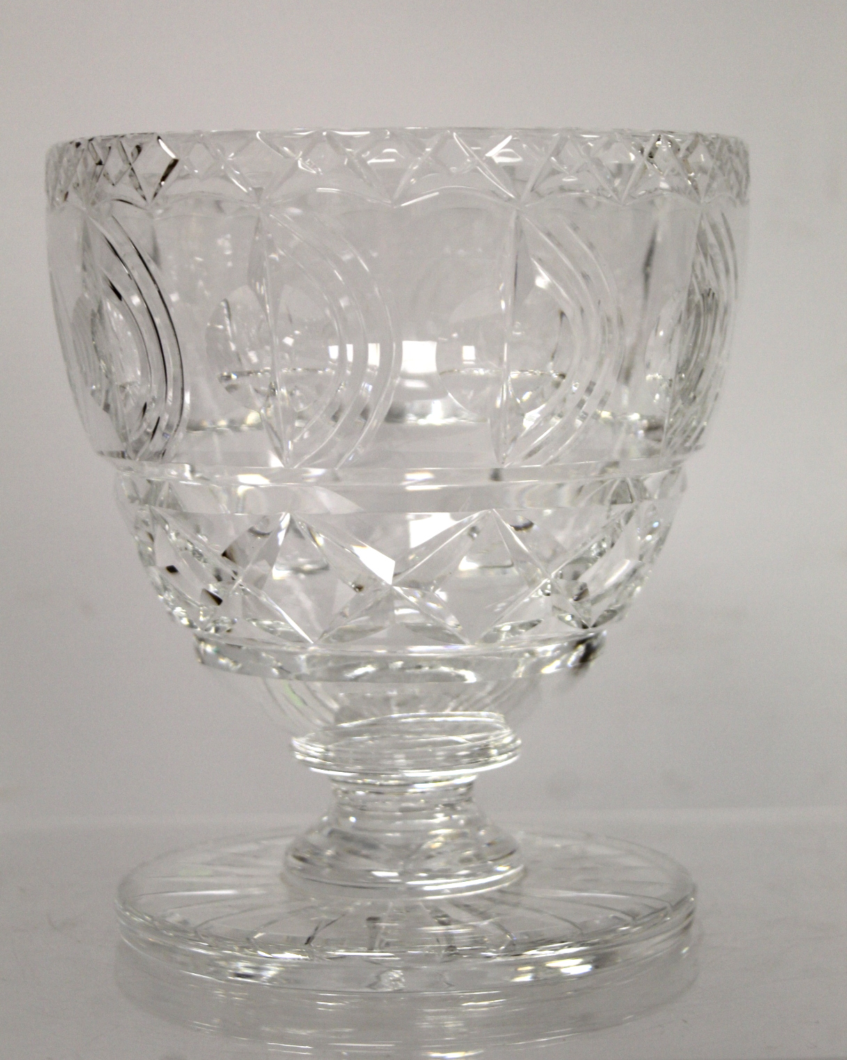 Webb Corbett cut glass vase of rounded flared form on concave short stem and circular foot, with - Image 3 of 5