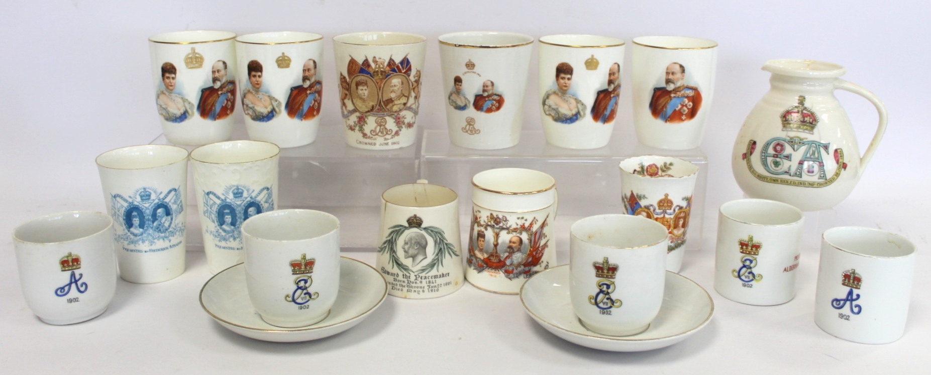 Nine commemorative beakers for the Coronation of Edward VII and Queen Alexandra 1902, including
