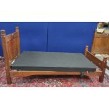 Robert "Mouseman" Thompson oak single bed, the four panel headboard inscribed "A good servant