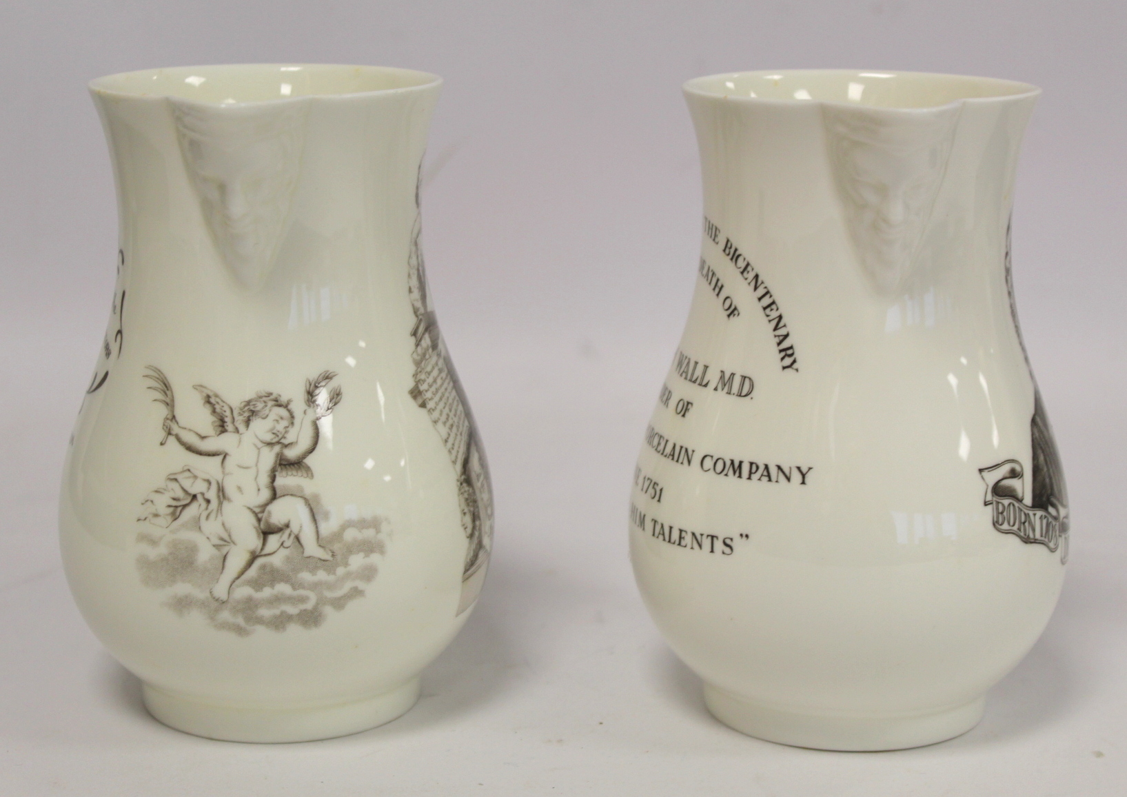 Two Royal Worcester commemorative 'Collectors Society' bone china jugs of baluster form with mask - Bild 3 aus 5