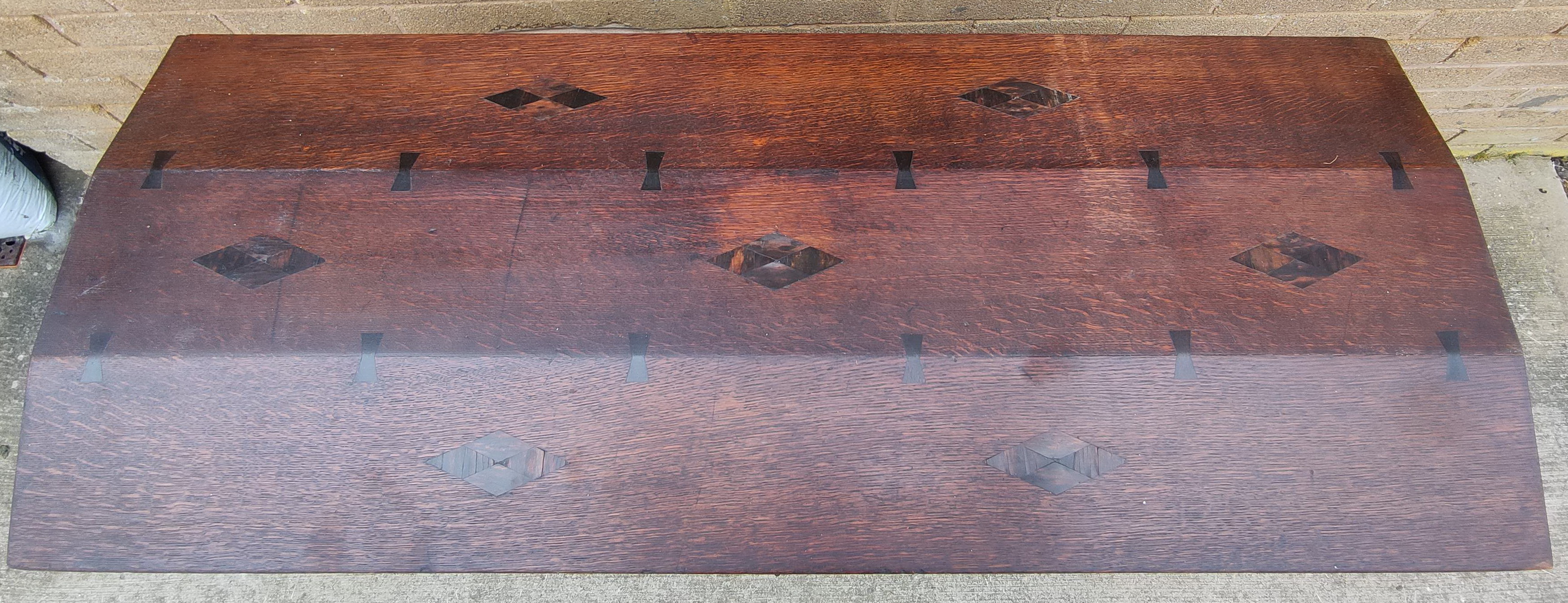 Rare Arts and Crafts coffer chest, attributed to  Heals, with tapering sides, angled rising top, - Image 3 of 7