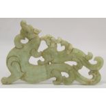 Chinese western Han style celadon jade plaque with pierced and carved decoration depicting a chilong