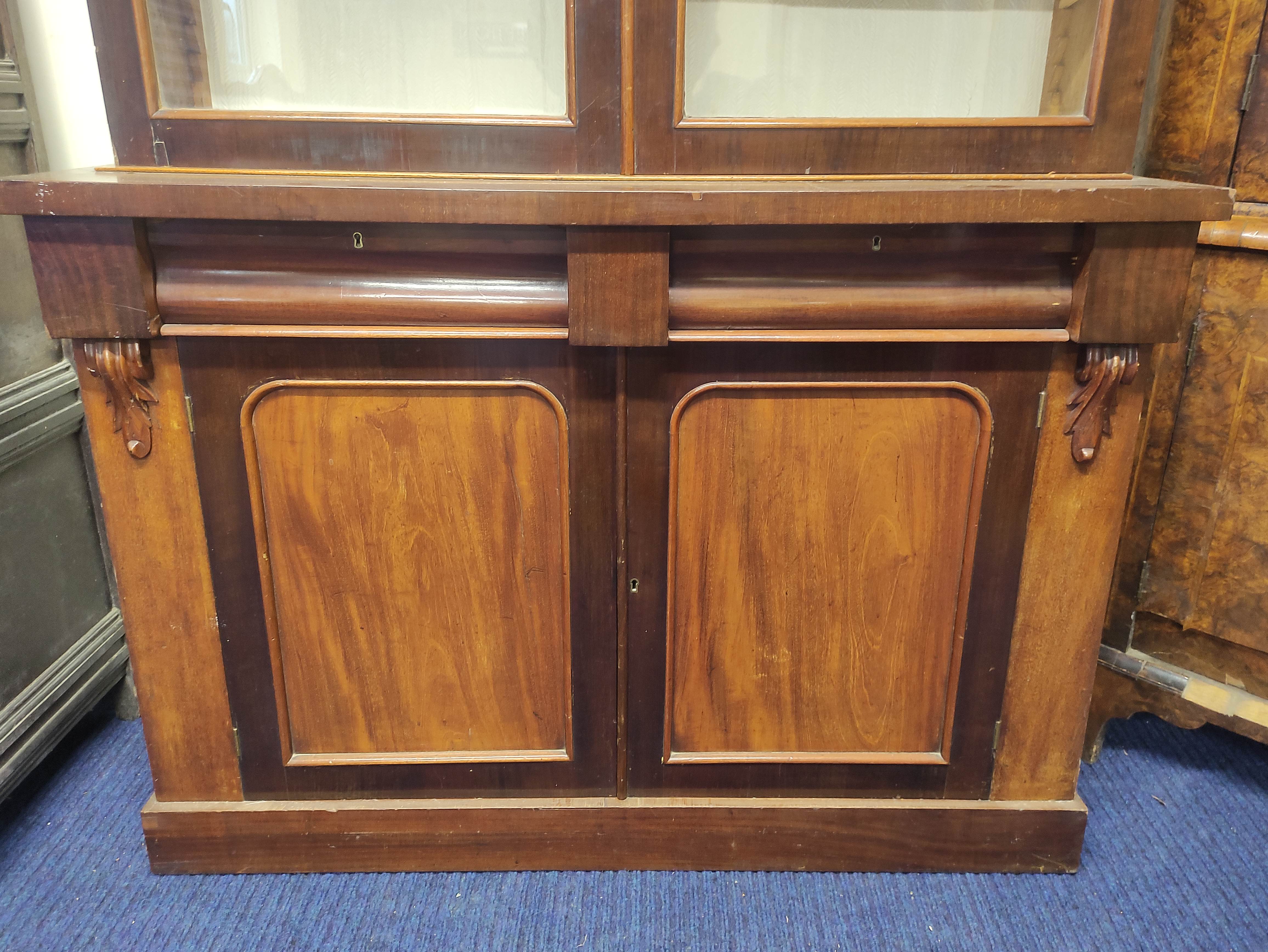 Late 19th century mahogany and beech cabinet bookcase, the glazed upper section above lower - Image 3 of 5