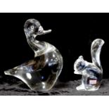French Baccarat glass paperweight in the form of a squirrel eating a nut, 7.5cm high, etched marks
