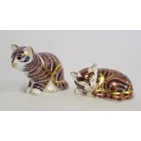 Two Royal Crown Derby Imari paperweights: "Kitten" (sitting), 6.5cm high and "P/W Sleep Kitten", 2½