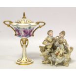 Late 19th century Minton Art Nouveau covered vase, the shallow flared bowl decorated with mauve