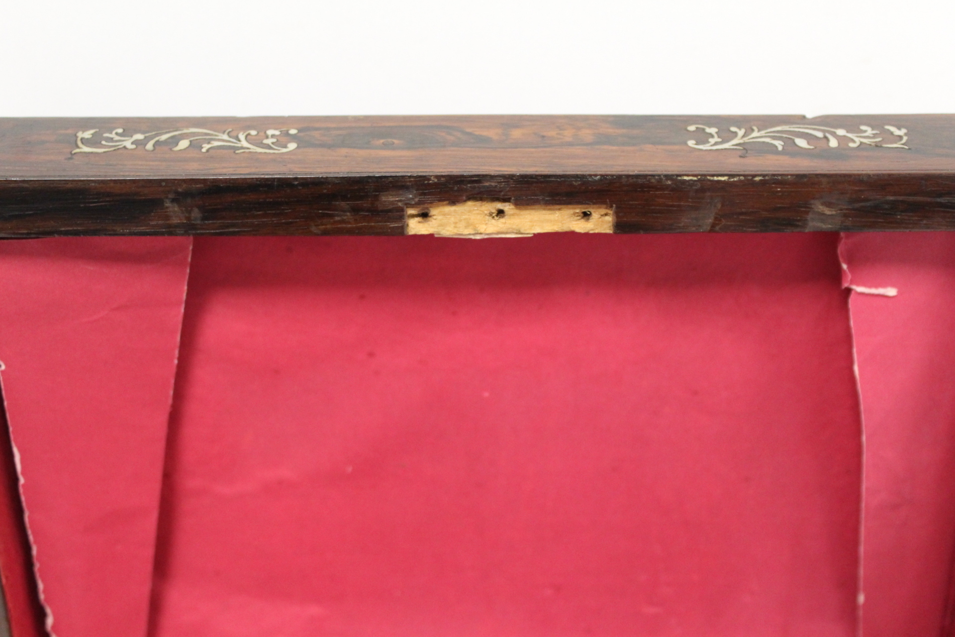 Early 19th century Regency rosewood workbox of twin handled sarcophagus form on four reeded bun - Image 12 of 13