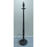 Early 20th century black lacquer standard lamp decorated with Chinoiserie, in as found condition