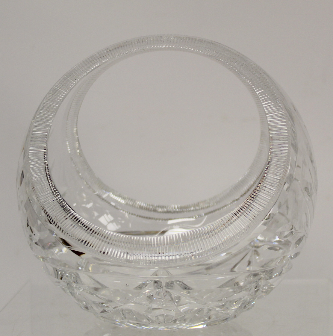 Webb Corbett cut glass vase of rounded flared form on concave short stem and circular foot, with - Image 4 of 5