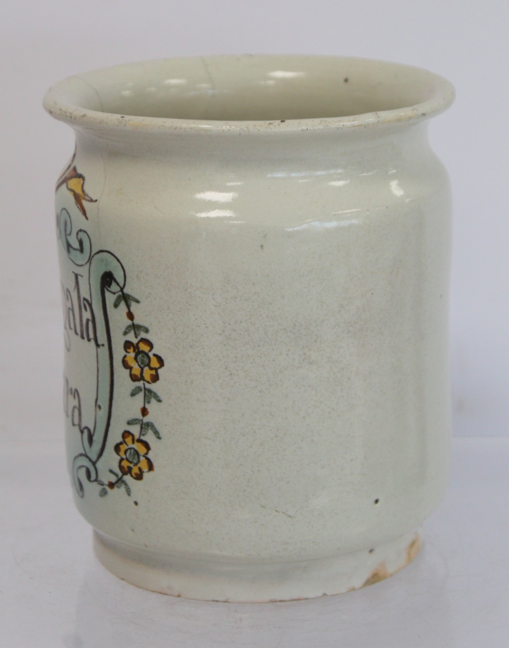 Continental maiolica tin glazed earthenware apothecary wet drug jar of cylindrical form, the - Image 4 of 10