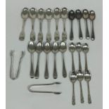 Set of six silver tea spoons Newcastle 1865, another five circa 1790 and various similar spoons, two
