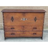 Rare Arts and Crafts coffer chest, attributed to  Heals, with tapering sides, angled rising top,