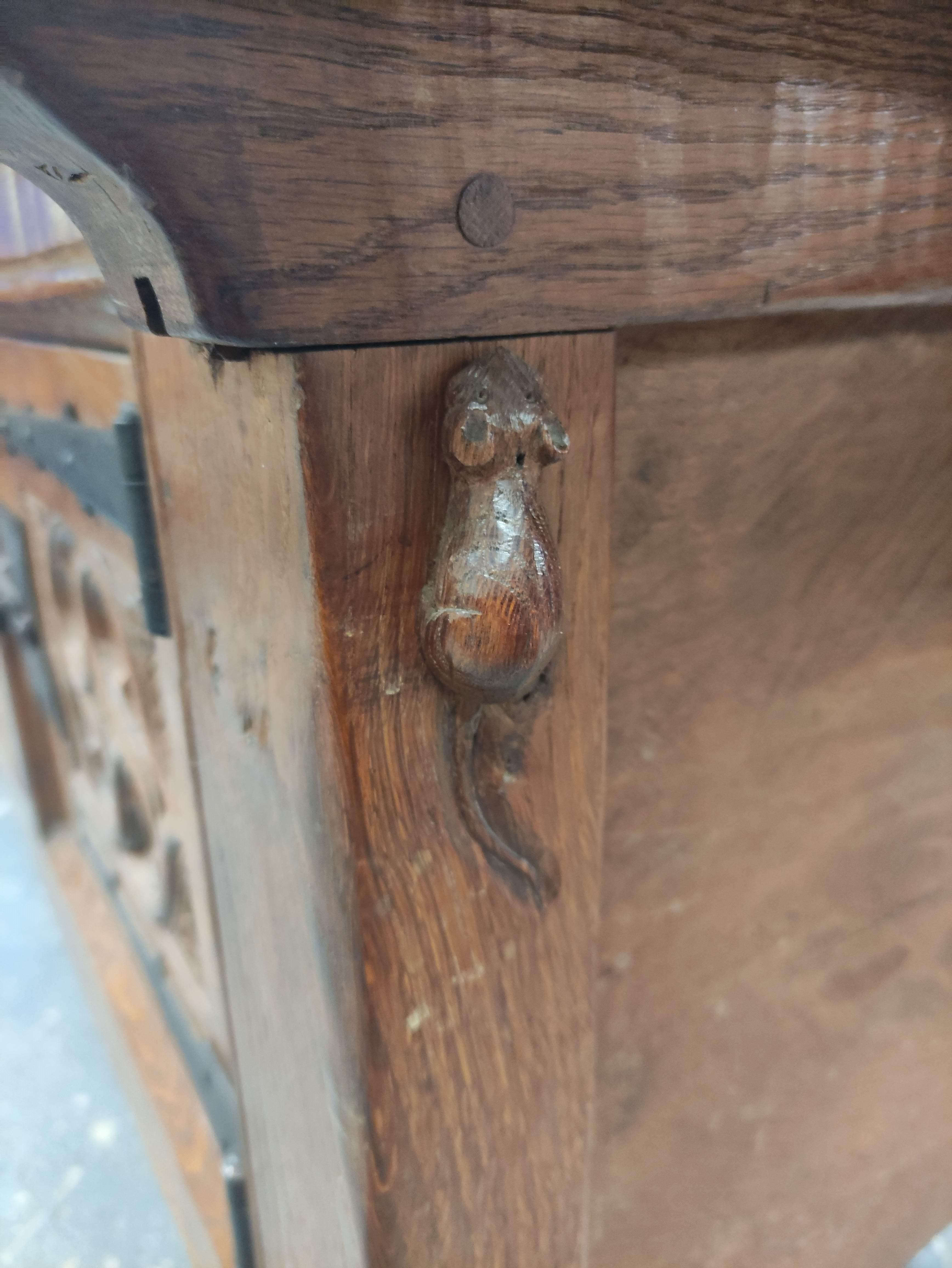 Robert "Mouseman" Thompson, oak sideboard, the rectangular top with scroll incised corners above - Image 6 of 10