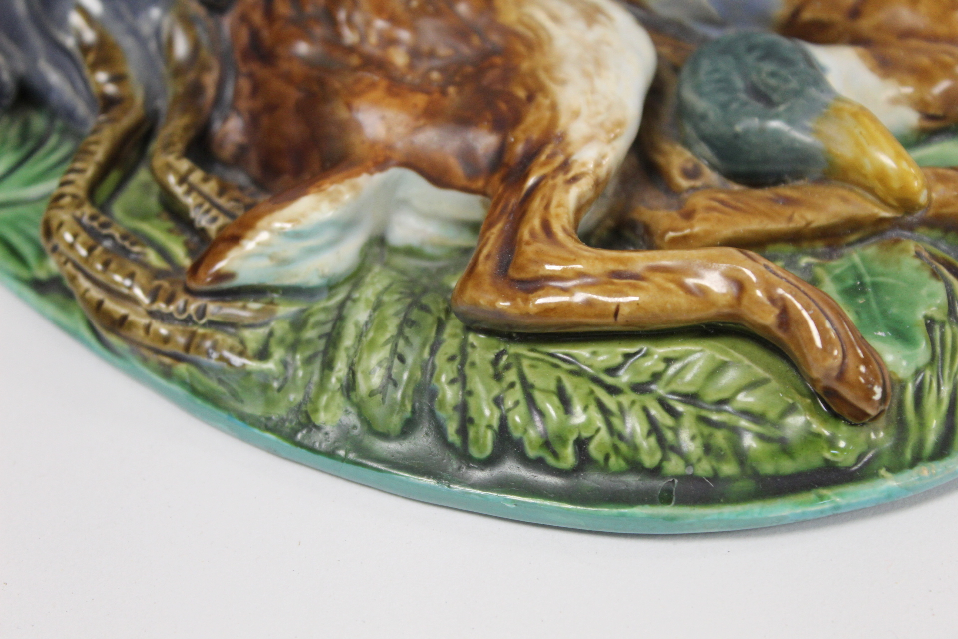 Victorian Minton majolica game pie tureen of twin handled oval form, the relief moulded naturalistic - Image 21 of 22