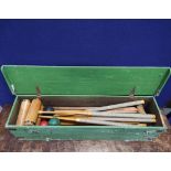 Jaques of London part croquet set in wooden chest with applied stencil trademark