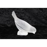 Modern Lalique frosted glass paperweight in the form of a pecking sparrow, incised mark Lalique