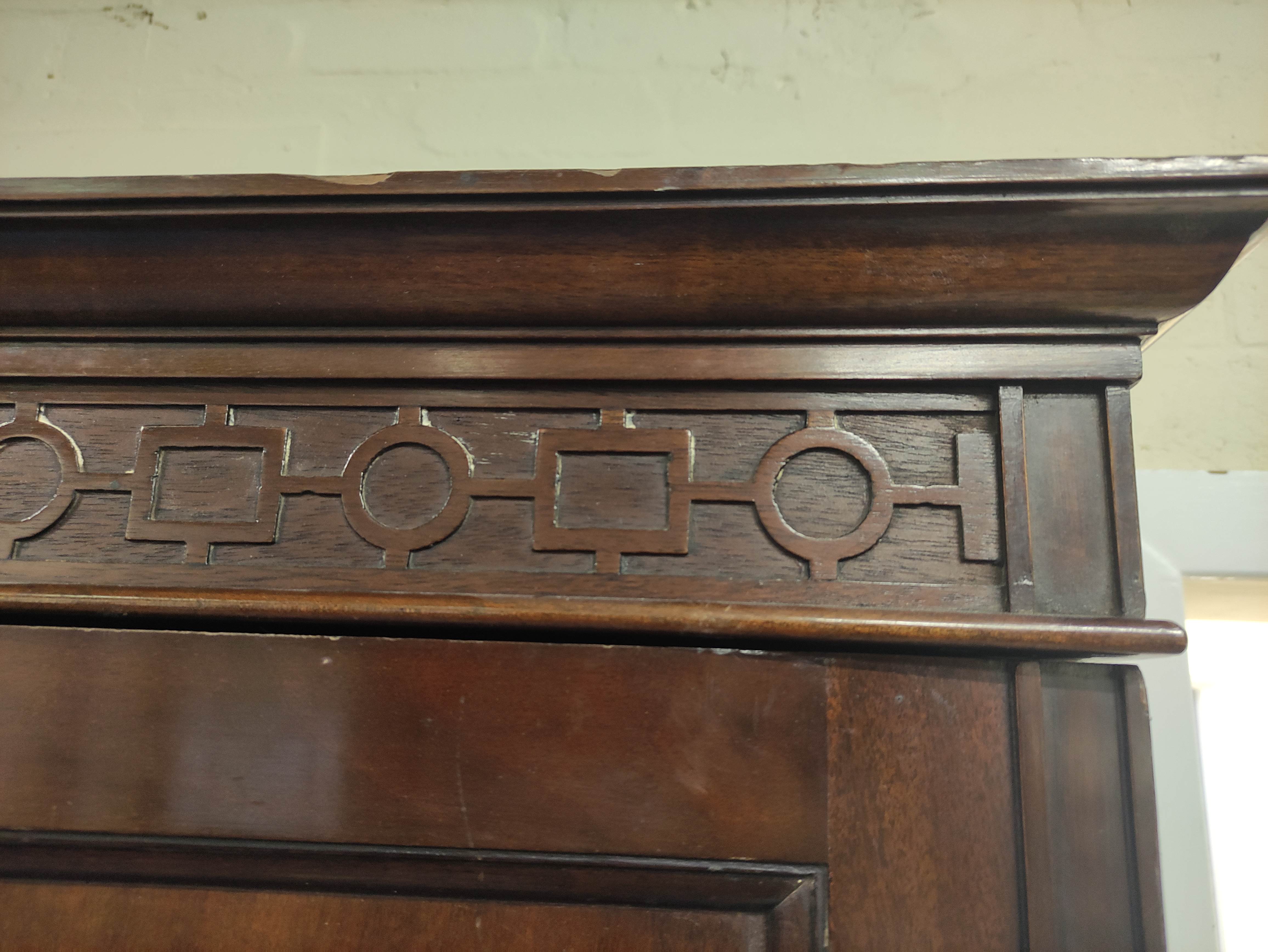 20th century mahogany wardrobe, the pair of double panel doors enclosing interior with hanging - Image 5 of 5