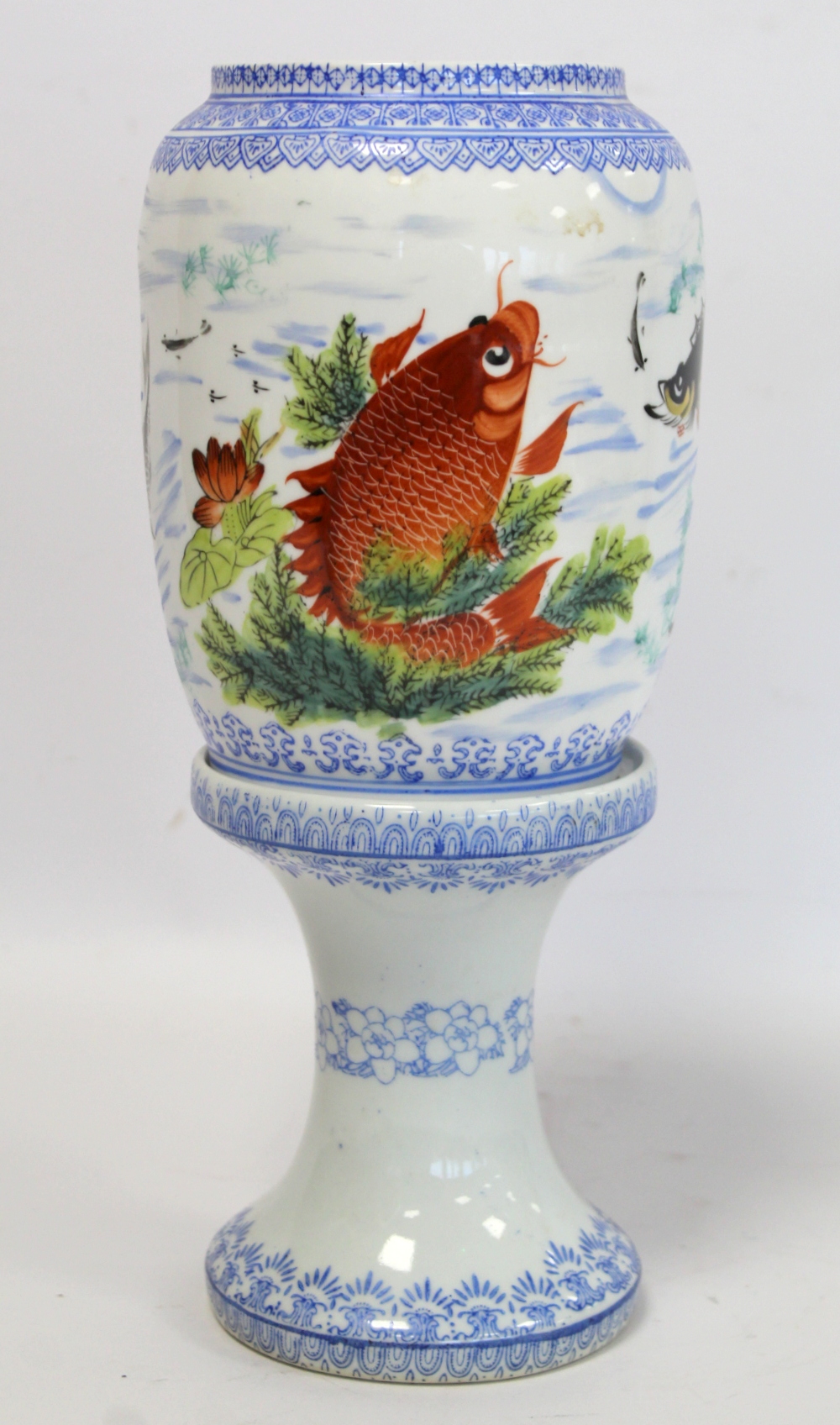 Chinese eggshell porcelain wedding lamp or lantern, the ovoid shade decorated with fish amongst