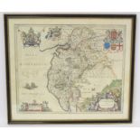 Blaeu, Cumbria Vulgo, Cumberland, 17th century antique hand coloured engraved map with text in Dutch