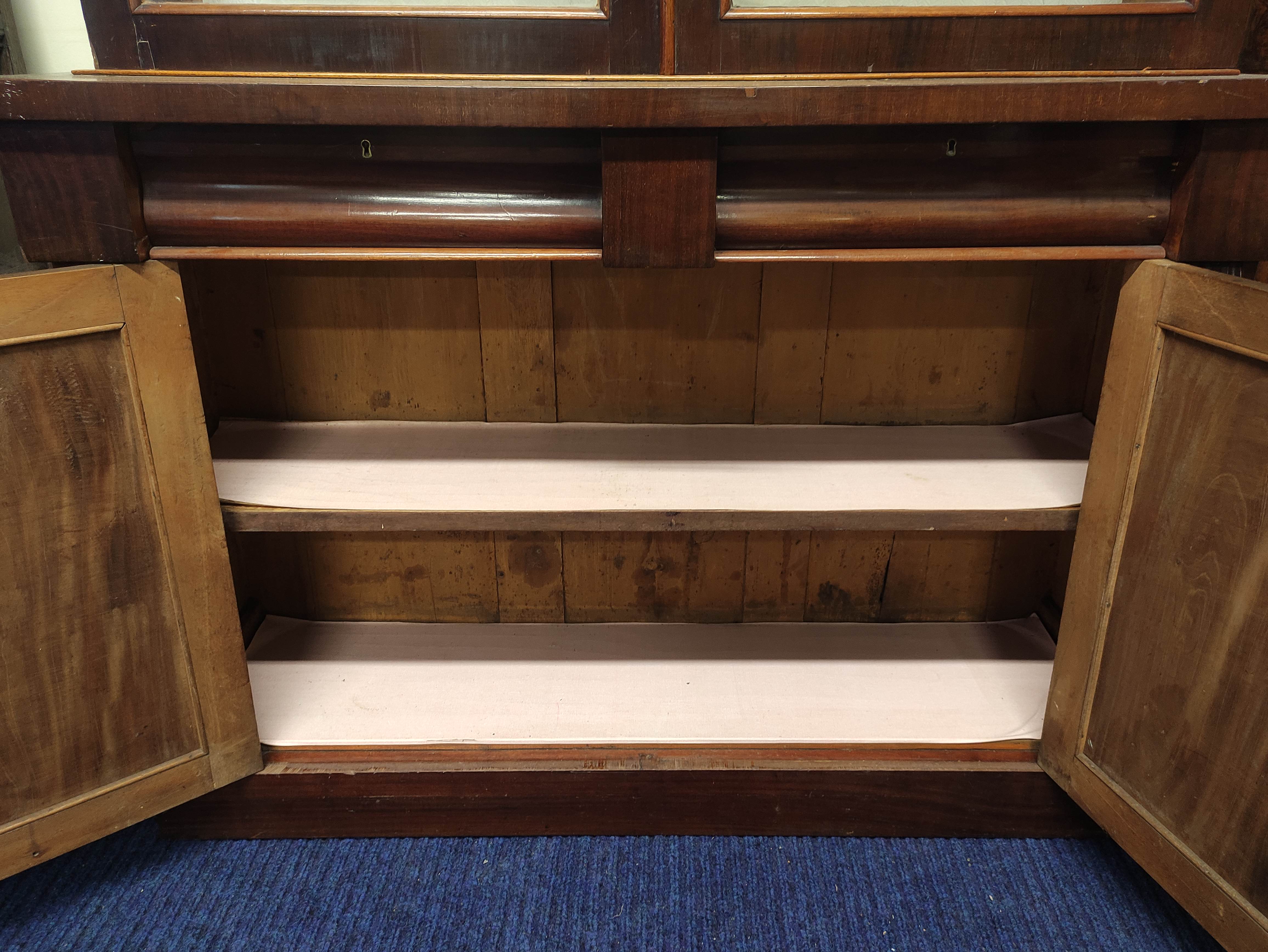 Late 19th century mahogany and beech cabinet bookcase, the glazed upper section above lower - Image 5 of 5