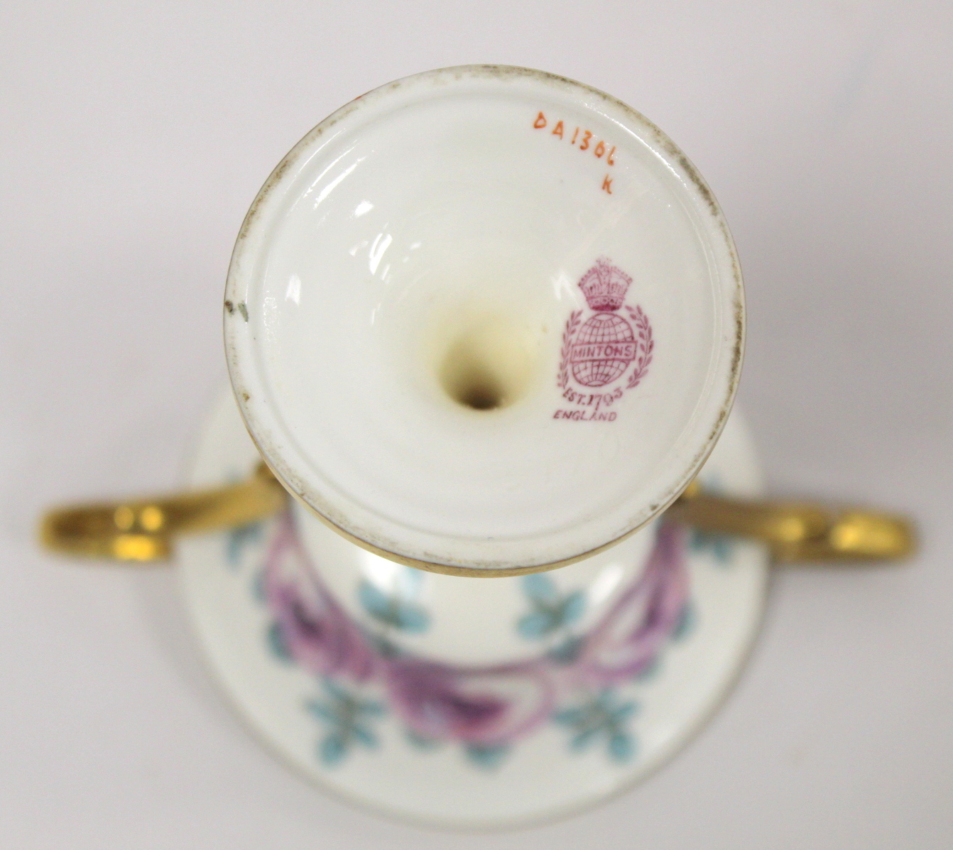 Late 19th century Minton Art Nouveau covered vase, the shallow flared bowl decorated with mauve - Image 9 of 14