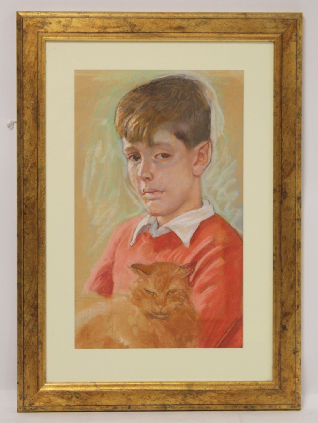 Edward Wolfe (British 1896-1981). Portrait of a boy holding a cat. Chalk pastels on buff paper. 43cm - Image 2 of 4