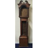 Early 19th century oak case for a longcase clock, swan neck pediment and crossbanded door and base