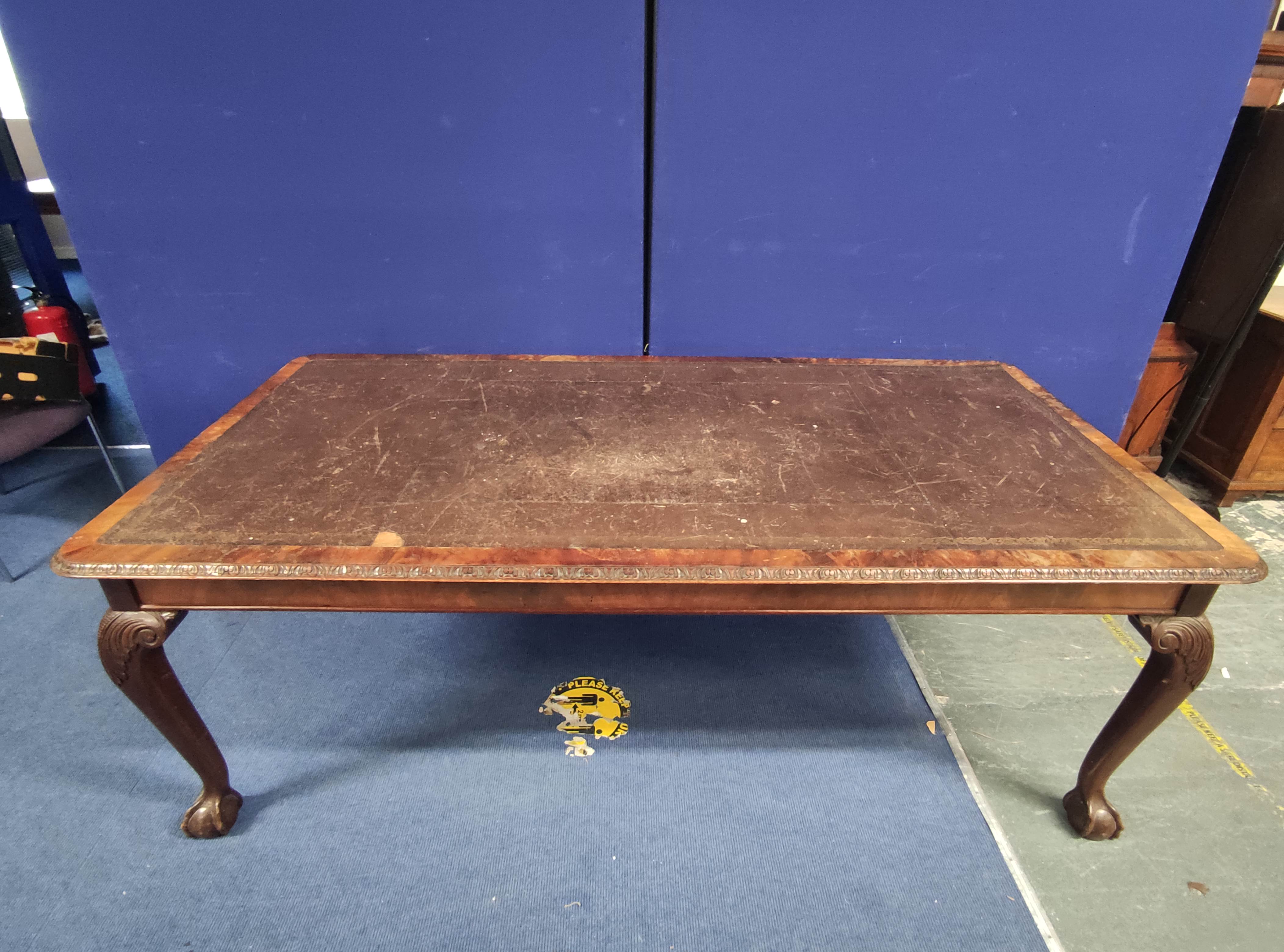 Late 19th century large mahogany and walnut library table, the rectangular top with moulded edges