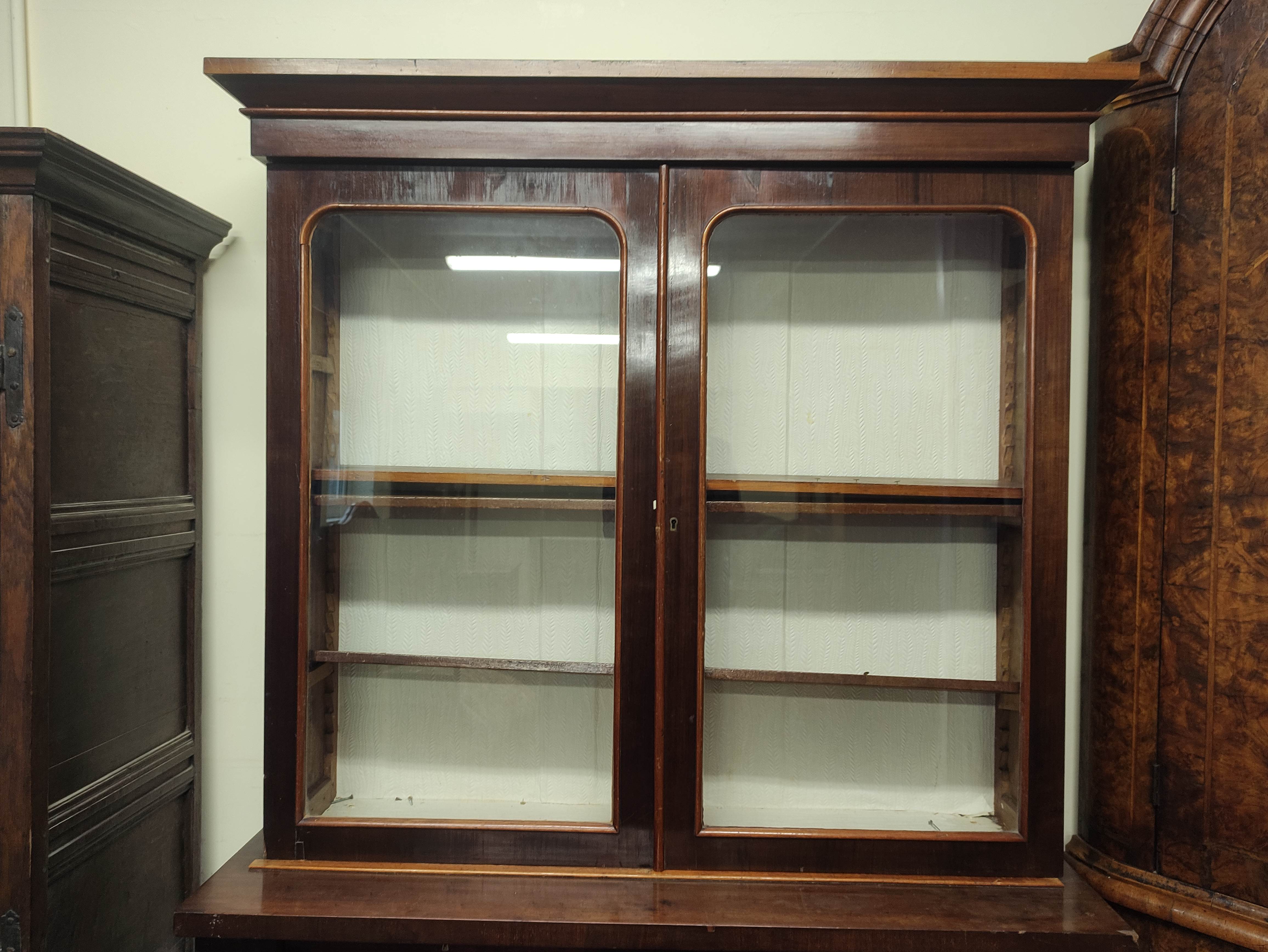 Late 19th century mahogany and beech cabinet bookcase, the glazed upper section above lower - Image 2 of 5